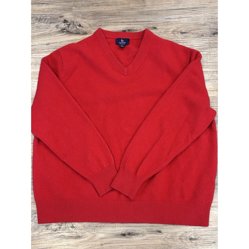 LANDS END 100% Cashmere V Neck Pullover Men's Sweater Red XXL Grandpa Timeless - Picture 4 of 13